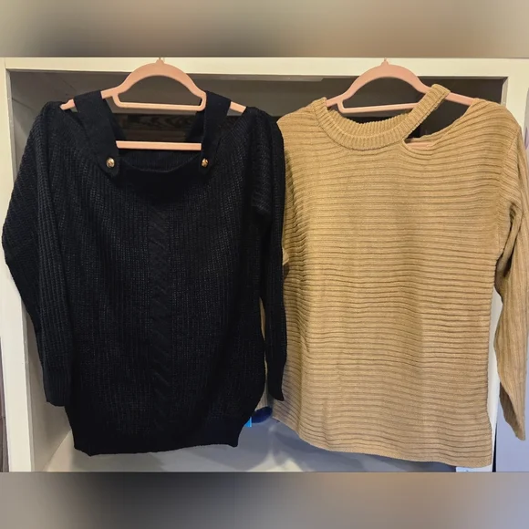 Cupshe Ribbed Open-Shoulder Sweater- In Onyx - Picture 8 of 11